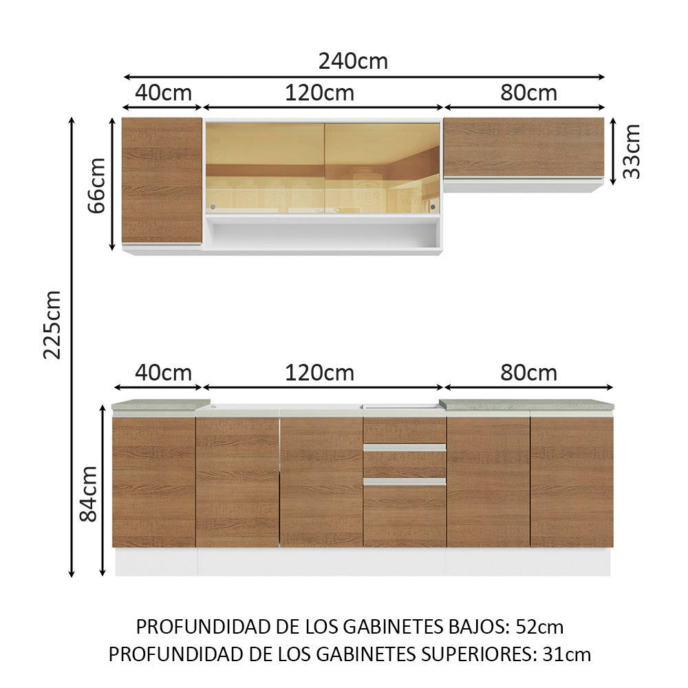 Cocina Integral 240 cm Blanco/Marrón Glamy Madesa