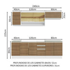 Cocina Integral 240 cm Con Fregadero Blanco/Marrón Glamy Madesa