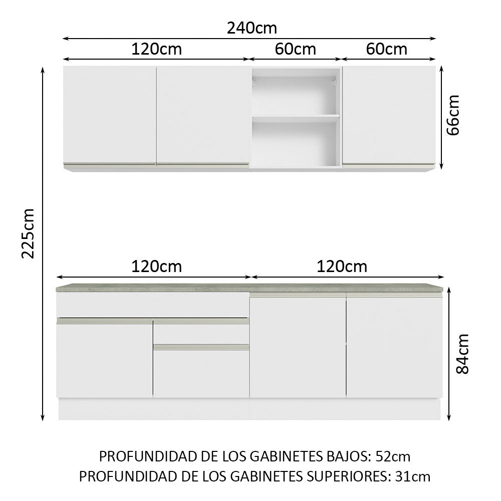 Cocina Integral 240cm Blanco Glamy 06