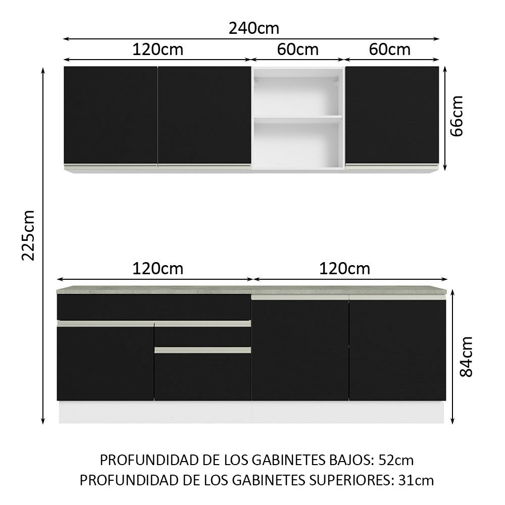 Cocina Integral 240 cm Blanco/Negro Glamy Madesa