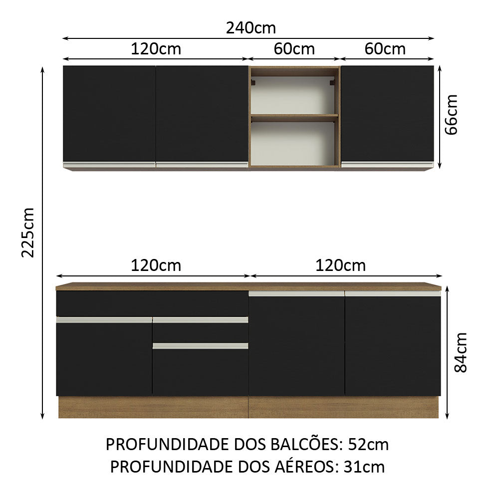 Cocina Integral 240cm Marrón/Negro Glamy 06