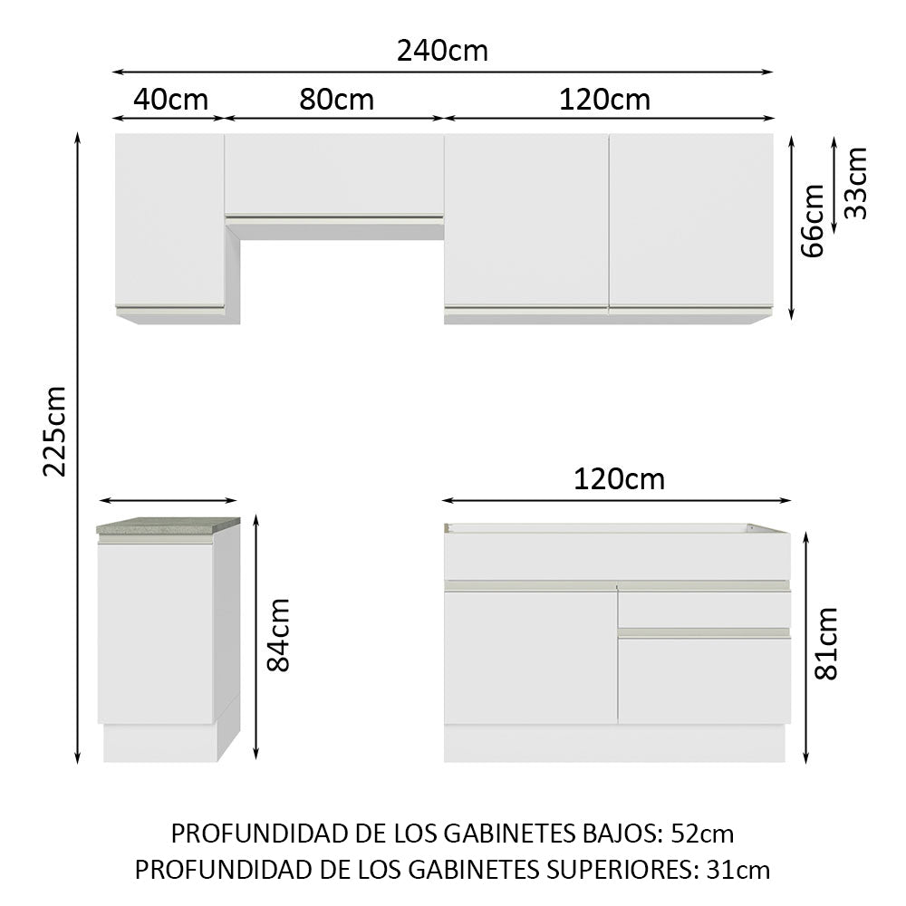 Cocina Integral 240cm Blanco Glamy 07