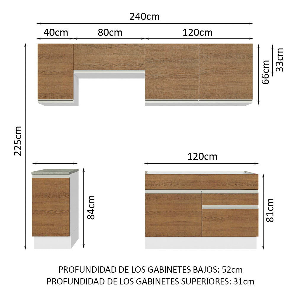 Cocina Integral 240cm Blanco/Marrón Glamy 07