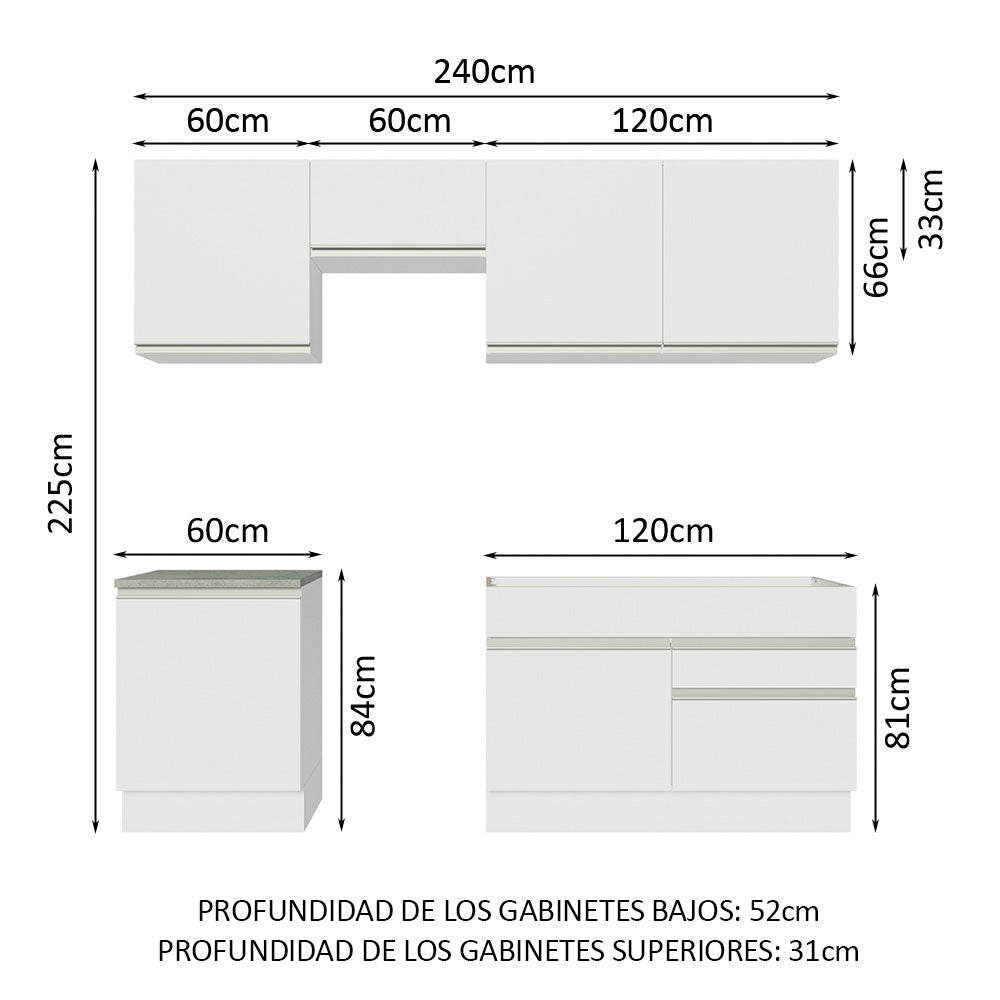 Cocina Integral 240cm Blanco Glamy 08