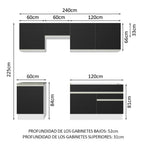 Cocina Integral 240 cm Blanco/Negro Glamy Madesa