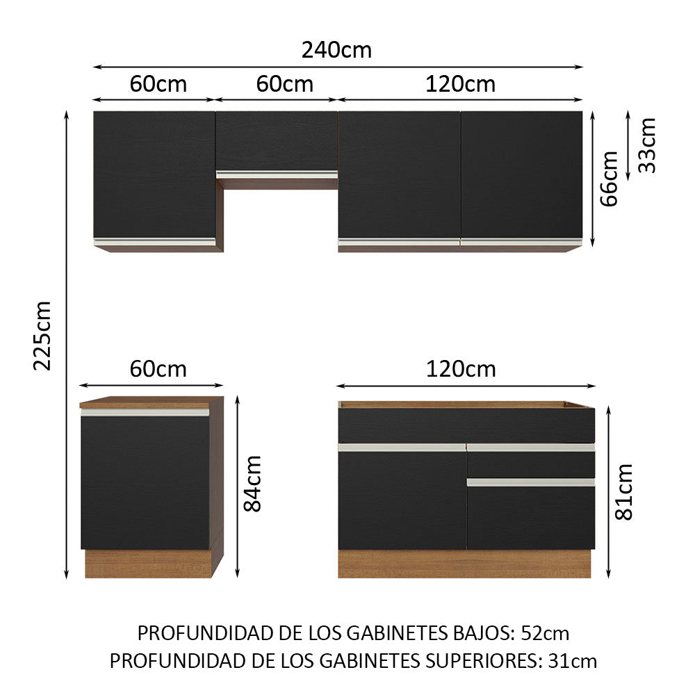 Cocina Integral 240 cm Marrón/Negro Glamy Madesa