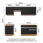Cocina Integral 240 cm Marrón/Negro Glamy Madesa