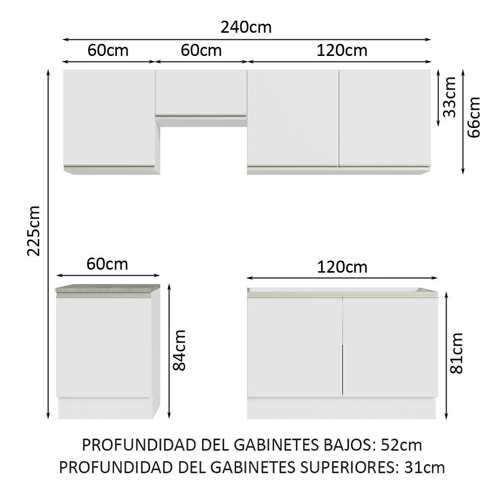 Cocina Integral 240cm Blanco Glamy 09