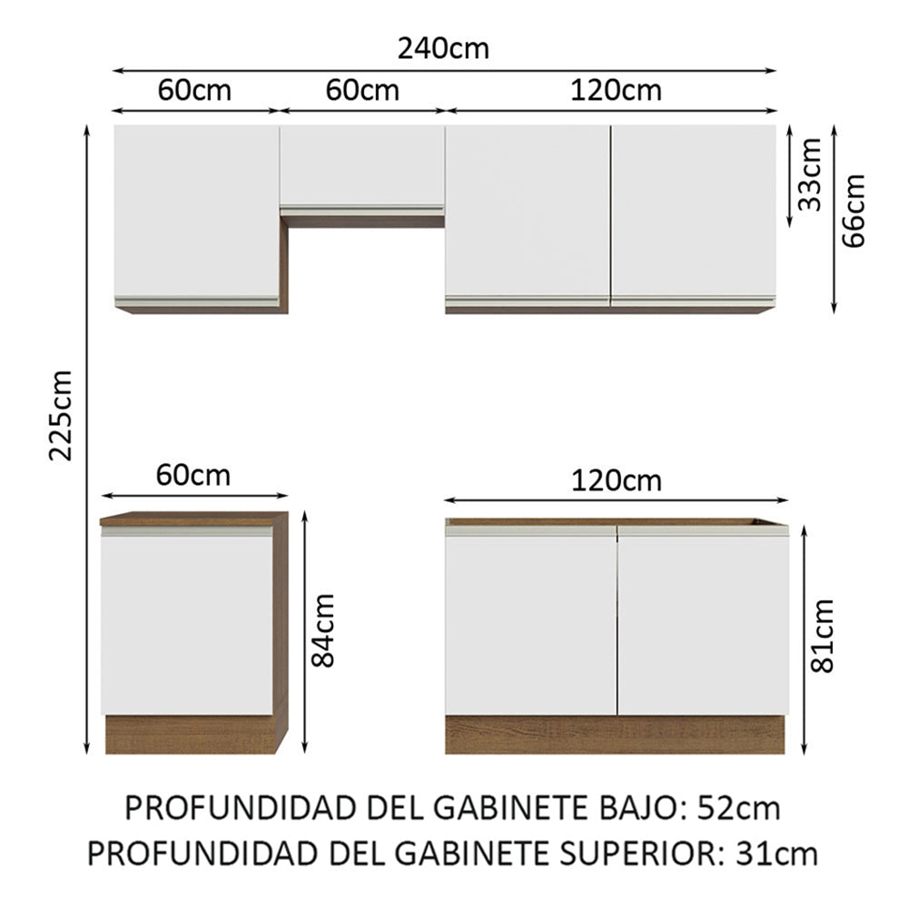 Cocina Integral 240cm Marrón/Blanco Glamy 09