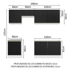 Cocina Integral 240 cm Blanco/Negro Glamy Madesa