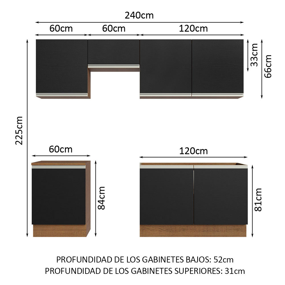 Cocina Integral 240 cm Marrón/Negro Glamy Madesa
