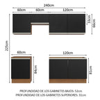 Cocina Integral 240 cm Marrón/Negro Glamy Madesa