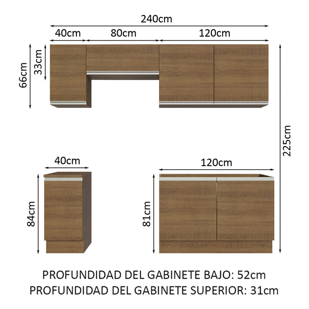 Cocina Integral 240 cm Marrón Glamy Madesa