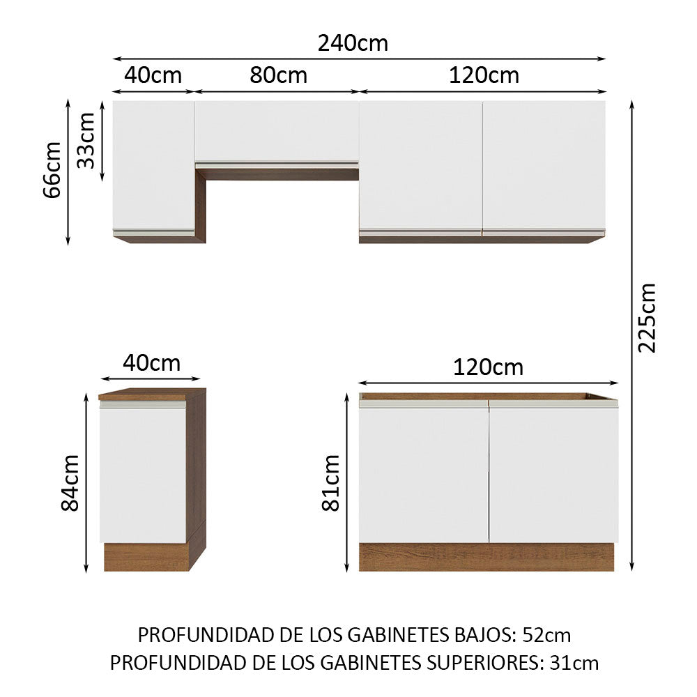 Cocina Integral 240 cm Marrón/Blanco Glamy Madesa