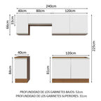 Cocina Integral 240 cm Marrón/Blanco Glamy Madesa