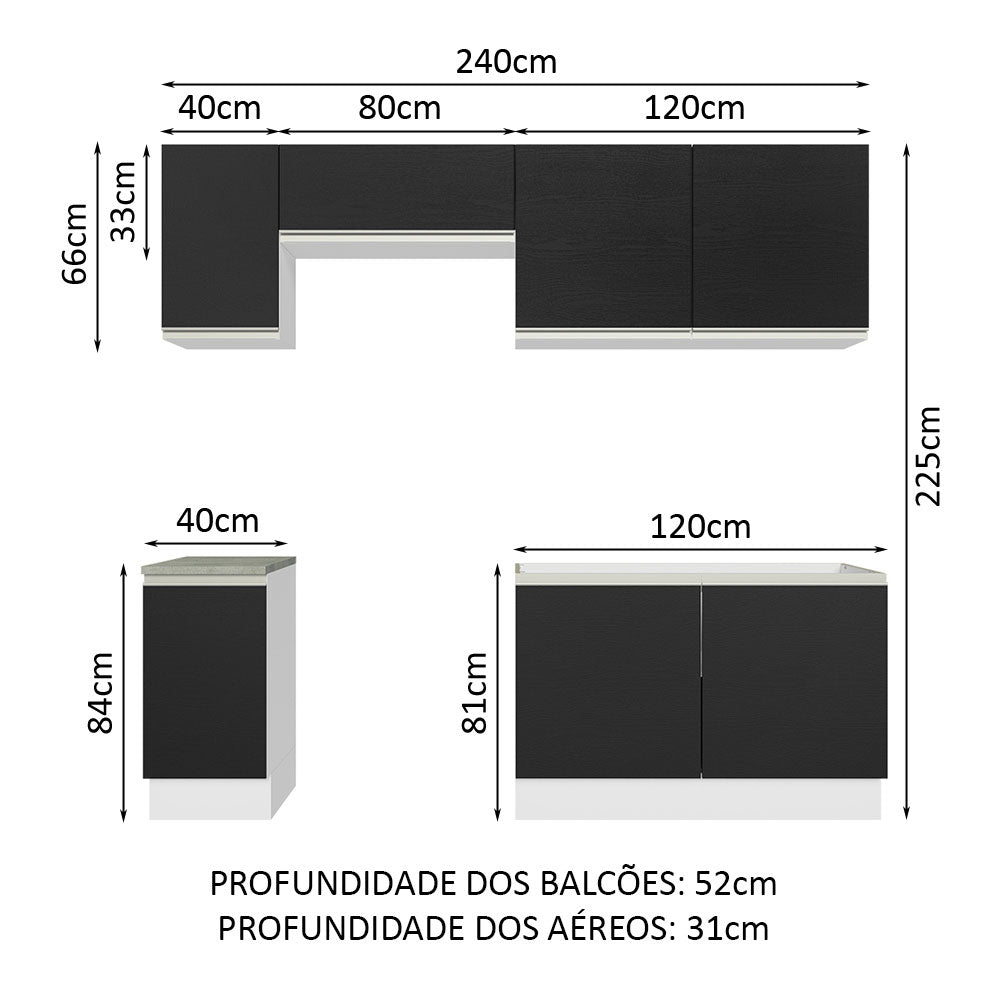 Cocina Integral 240cm Blanco/Negro Glamy 10