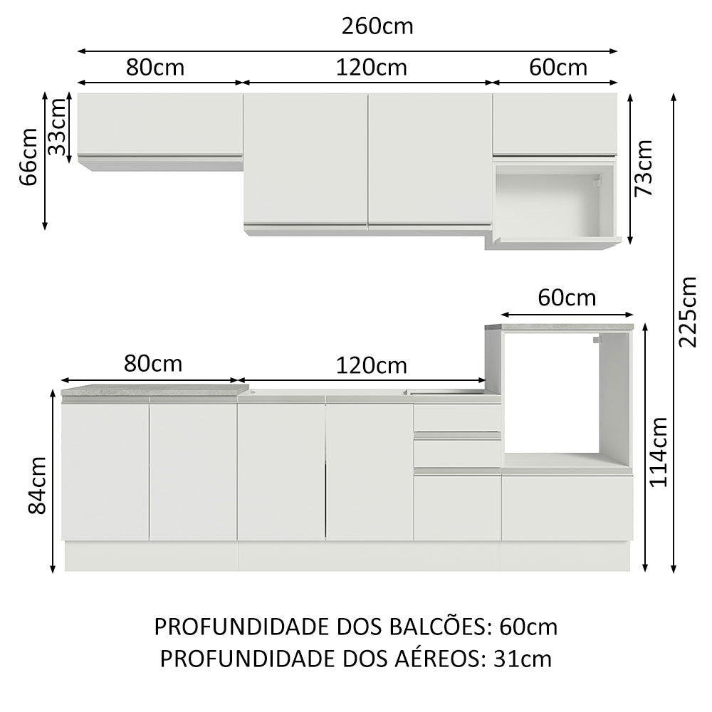 Cocina Integral 260 x 60 cm Blanco Glamy 02