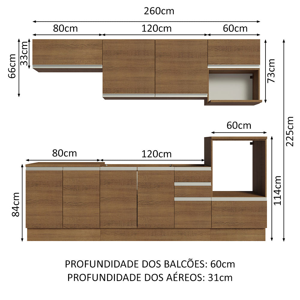 Cocina Integral 260 cm Marrón Glamy Madesa