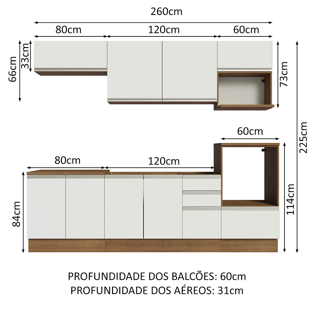 Cocina Integral 260cm Marrón/Blanco 60cm de Profundidad Glamy 02