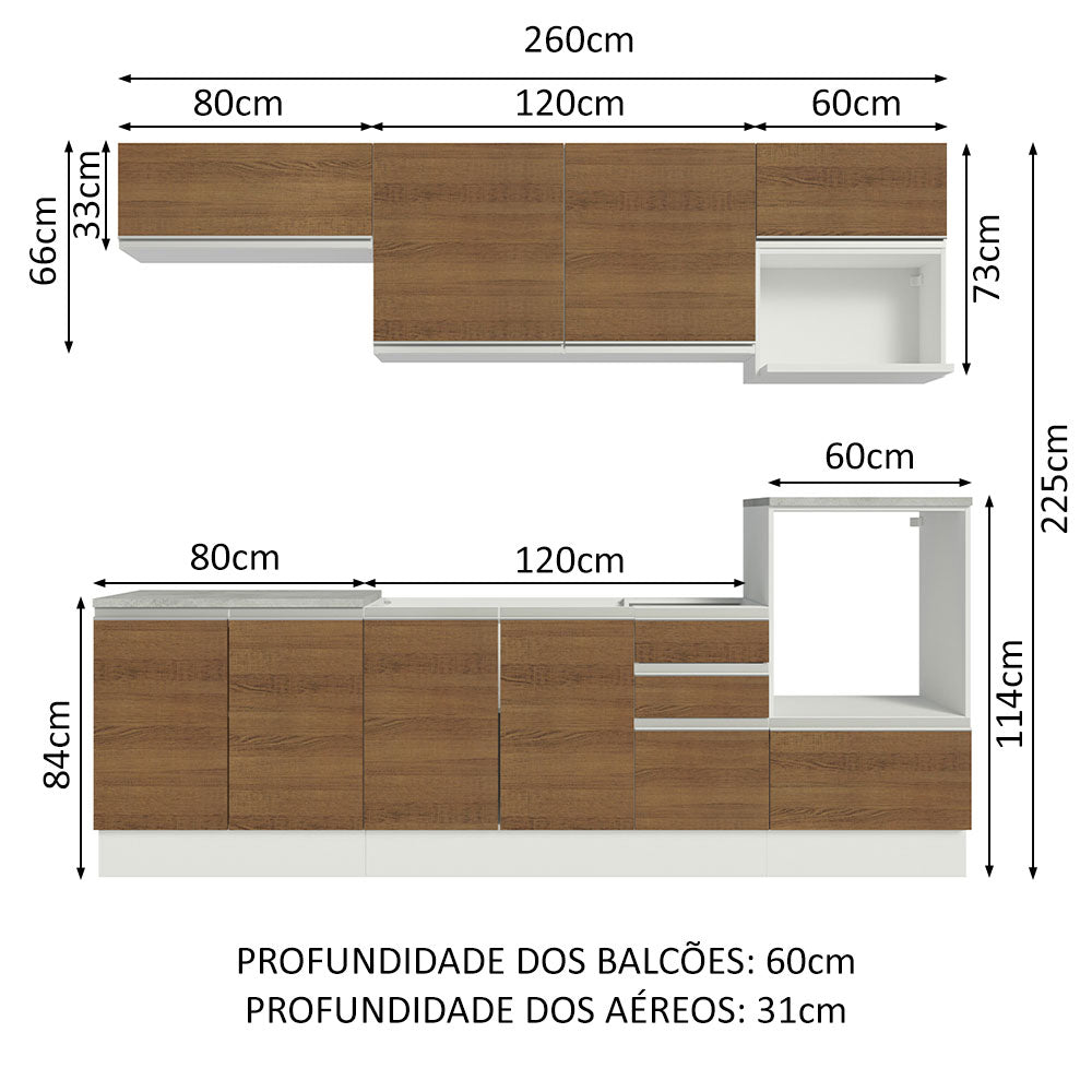 Cocina Integral 260 x 60 cm Blanco/Marrón Glamy 02