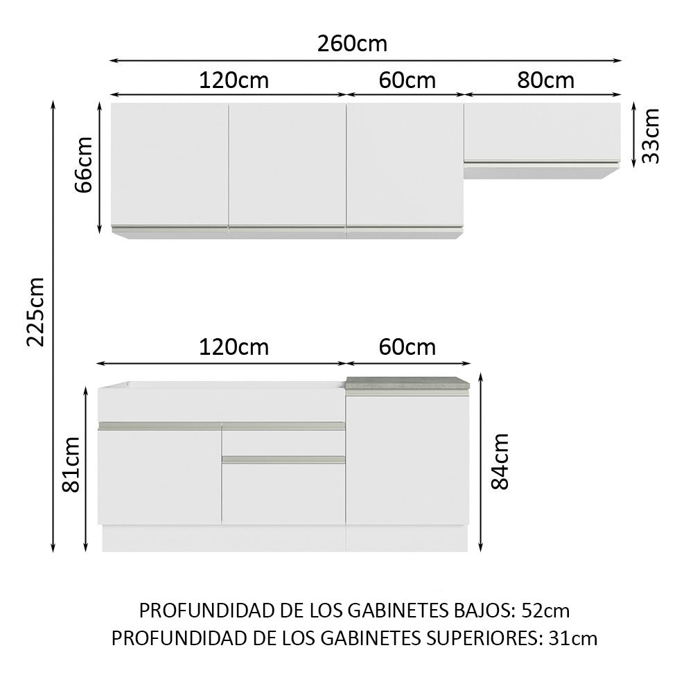 Cocina Integral 260cm Blanco Glamy 03