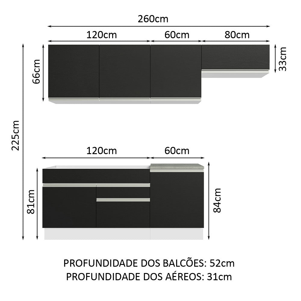 Cocina Integral 260cm Blanco/Negro Glamy 03