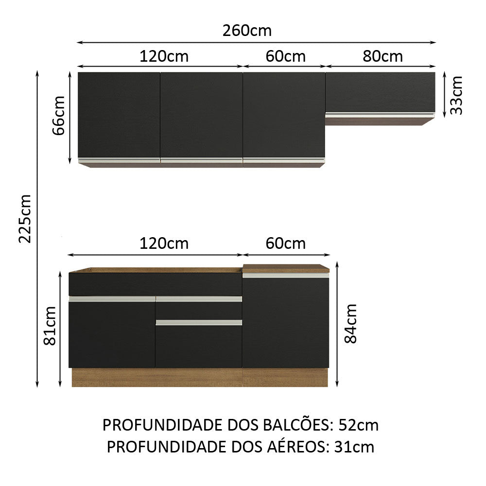 Cocina Integral 260cm Marrón/Negro Glamy 03