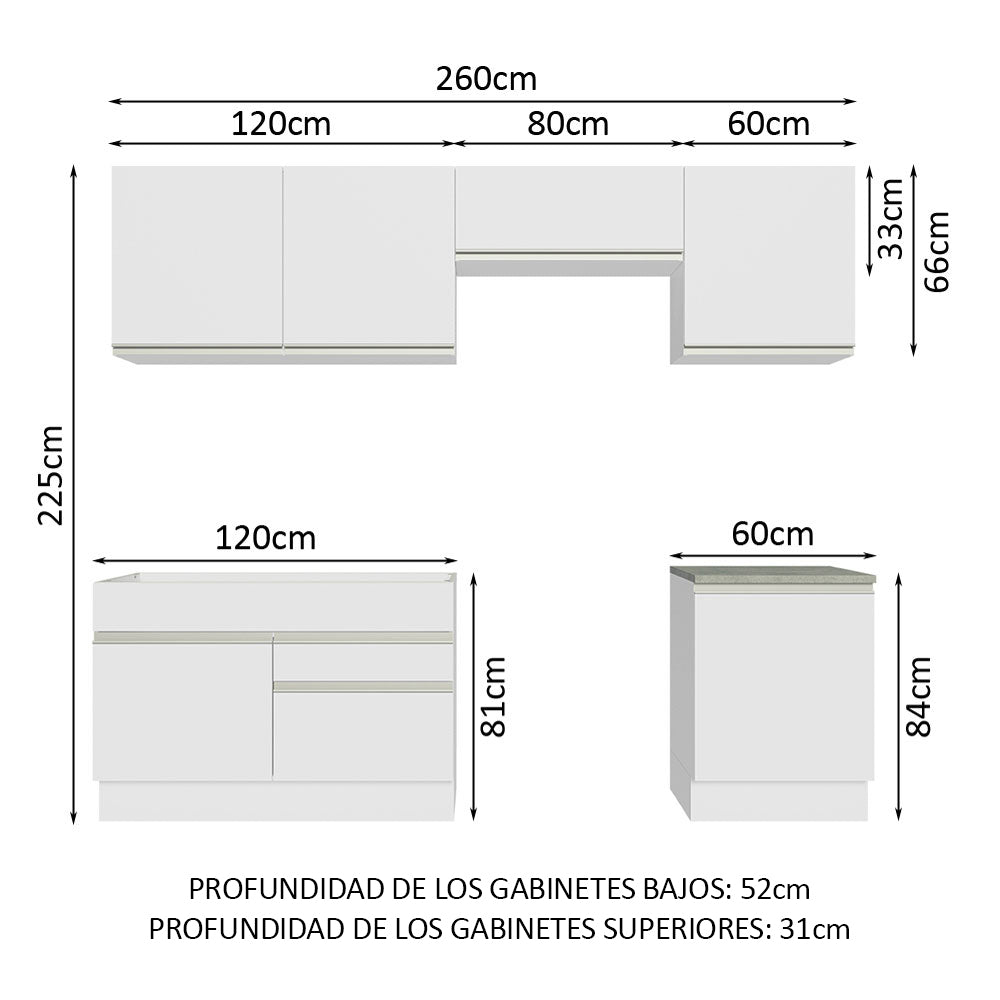 Cocina Integral 260cm Blanco Glamy 04