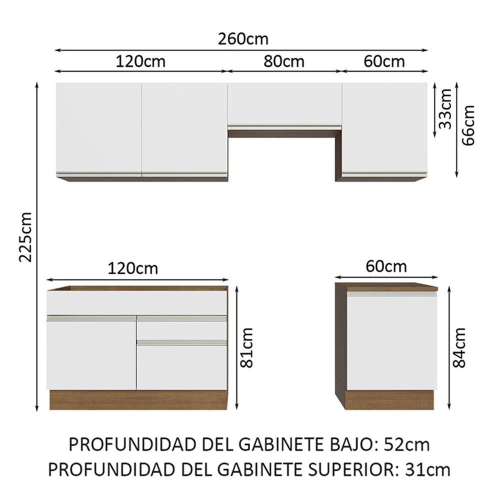 Cocina Integral 260cm Marrón/Blanco Glamy 04