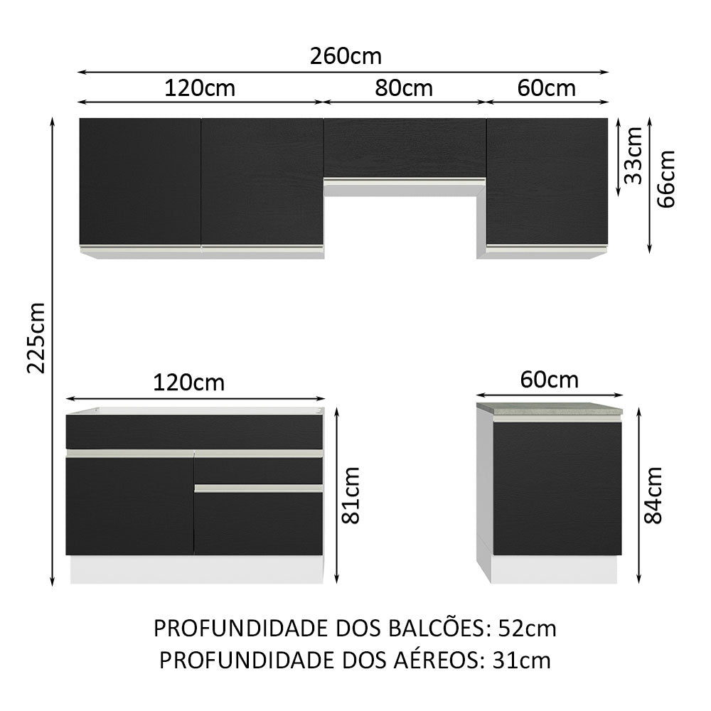 Cocina Integral 260cm Blanco/Negro Glamy 04