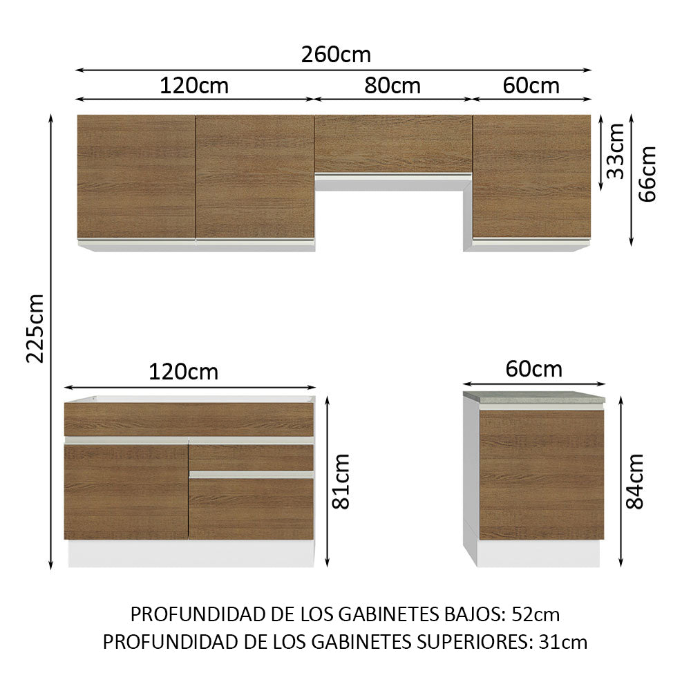 Cocina Integral 260cm Blanco/Marrón Glamy 04