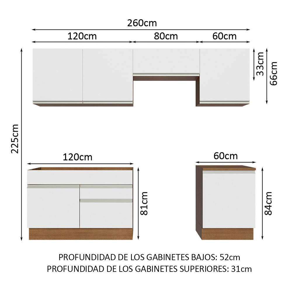 Cocina Integral 260cm Marrón/Blanco Glamy 05