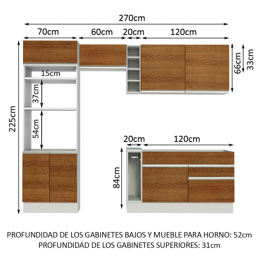 Cocina Integral 270cm Blanco/Marrón Jade 09