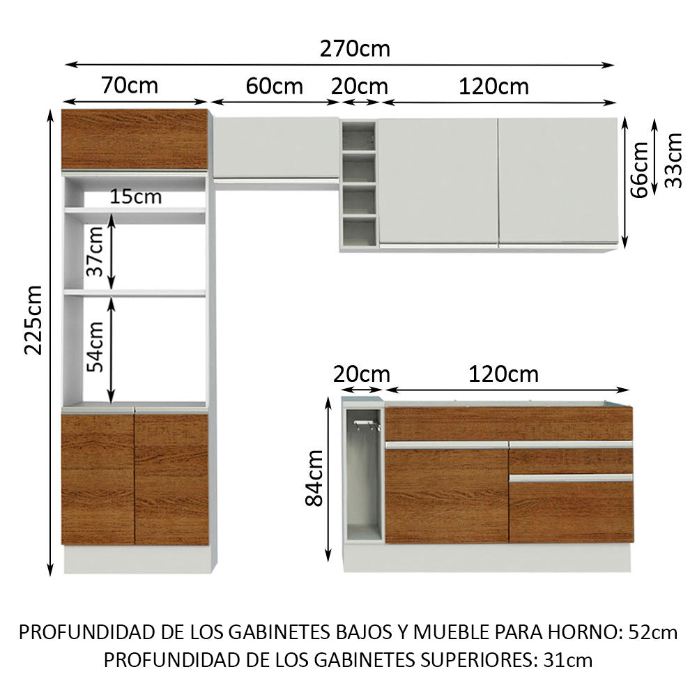 Cocina Integral 270cm Blanco/Marrón/Blanco Jade 09