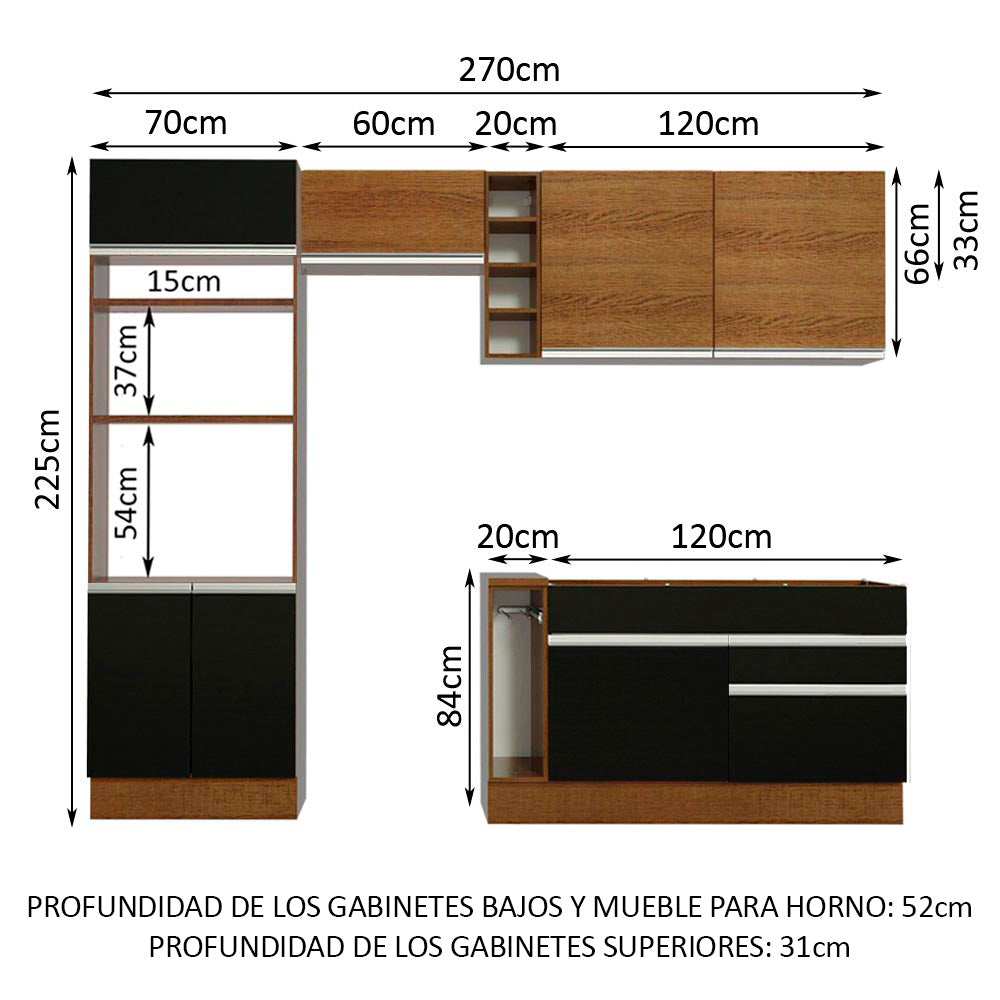 Cocina Integral 270cm Marrón/Negro/Marrón Glamy 09