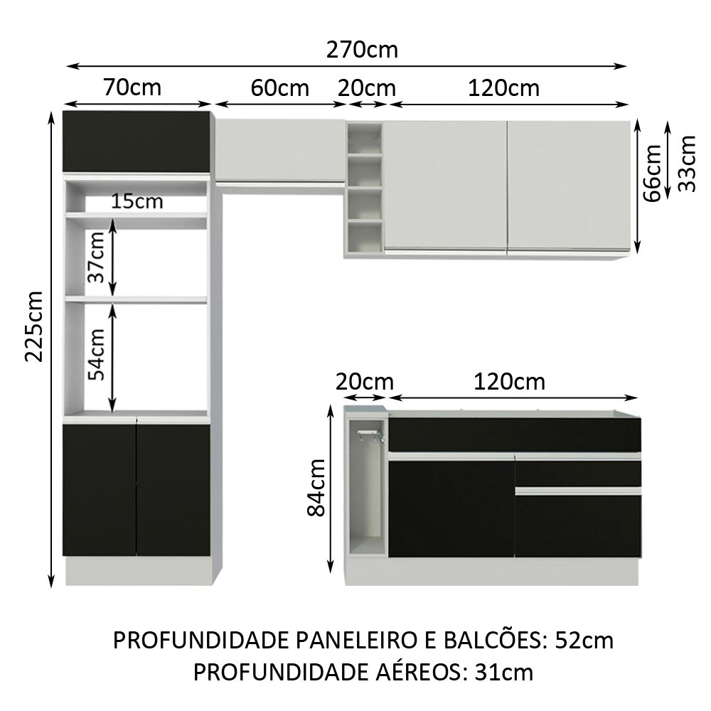 Cocina Integral 270cm Blanco/Negro Jade 09