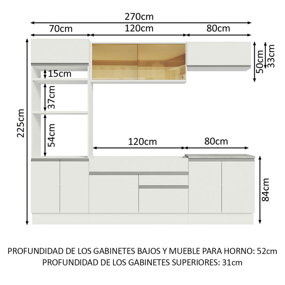 Cocina Integral 270cm Blanco Glamy 10
