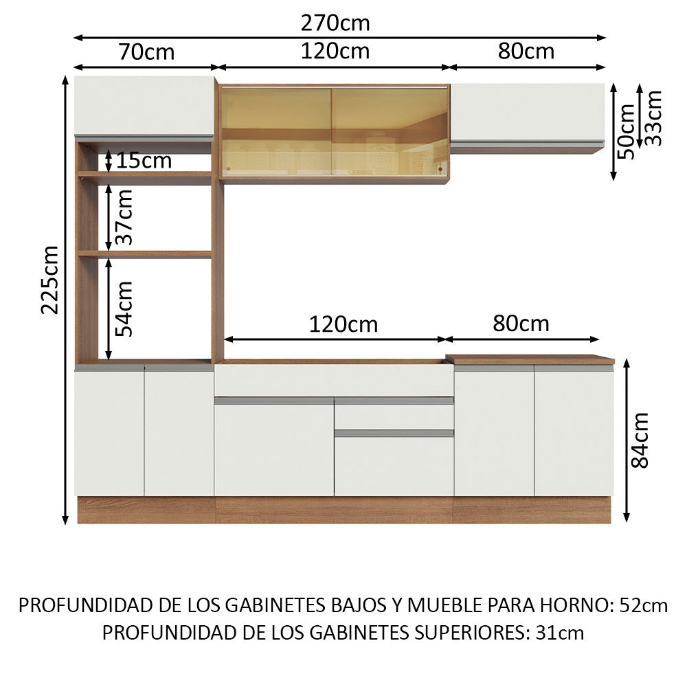 Cocina Integral 270cm Marrón/Blanco Glamy 10