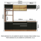 Cocina Integral 270 cm Con Mueble para Horno Marrón/Negro Glamy Madesa