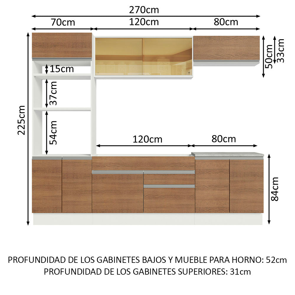 Cocina Integral 270cm Blanco/Marrón Glamy 10