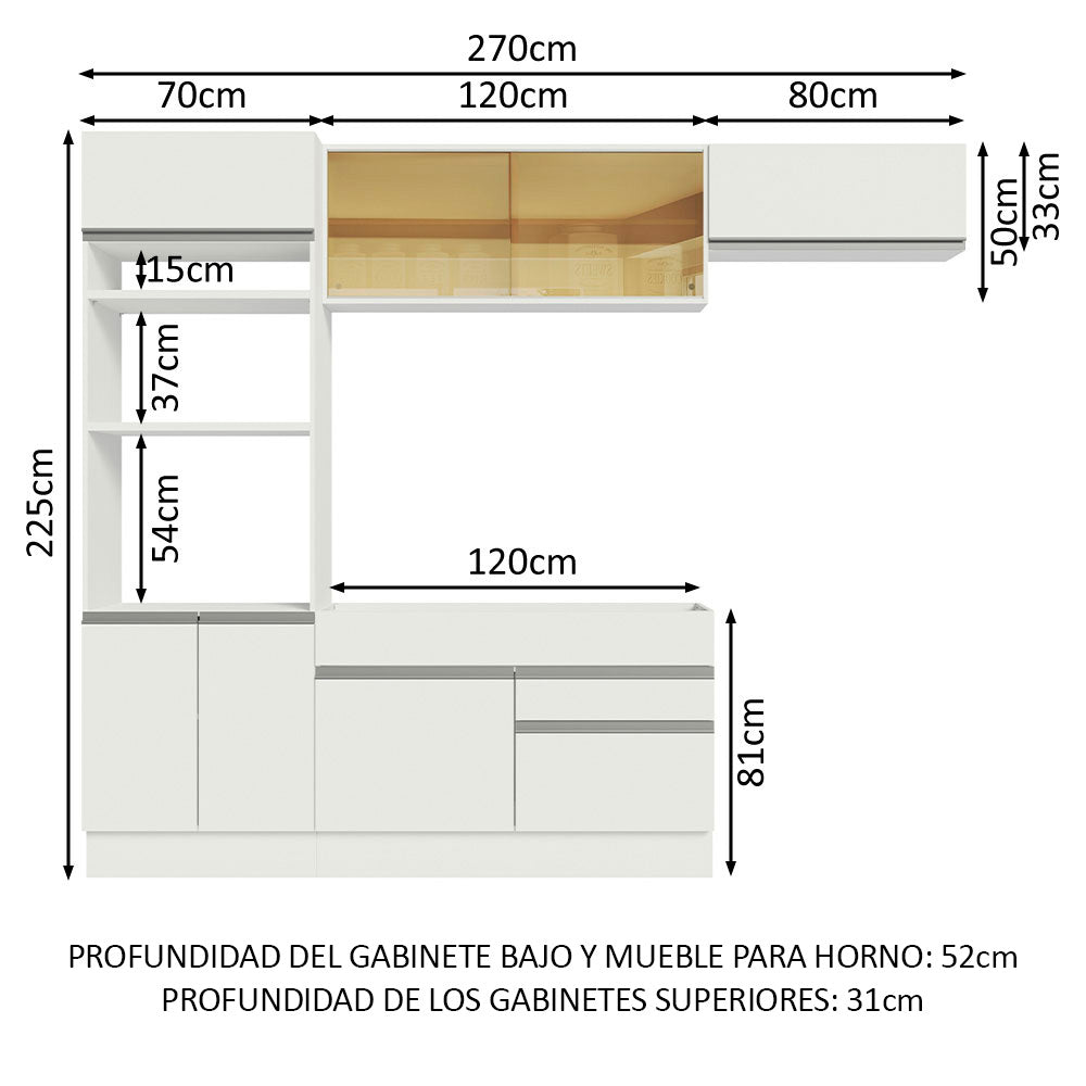 Cocina Integral 270cm Blanco Glamy 11