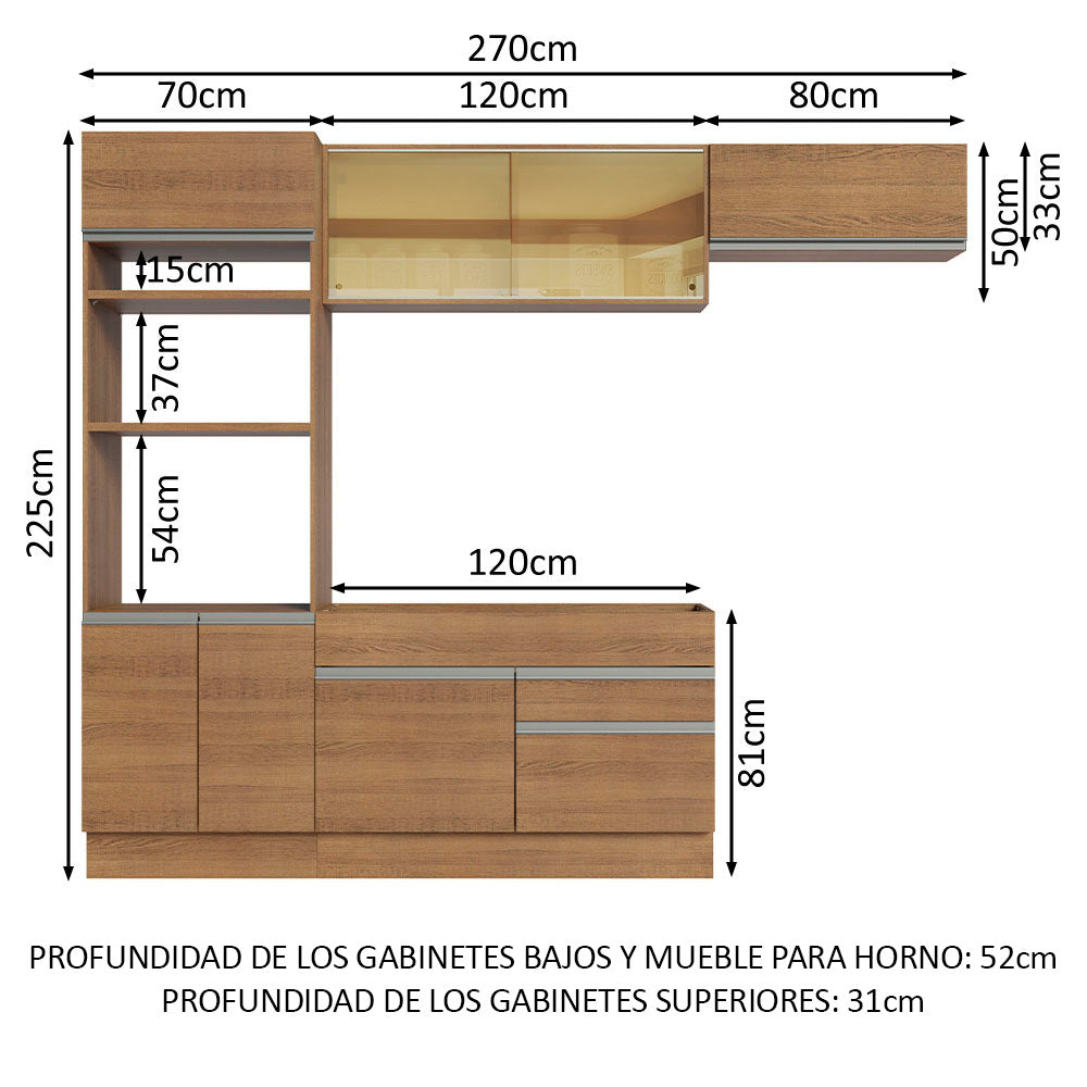 Cocina Integral 270 cm Con Mueble para Horno Marrón Glamy Madesa