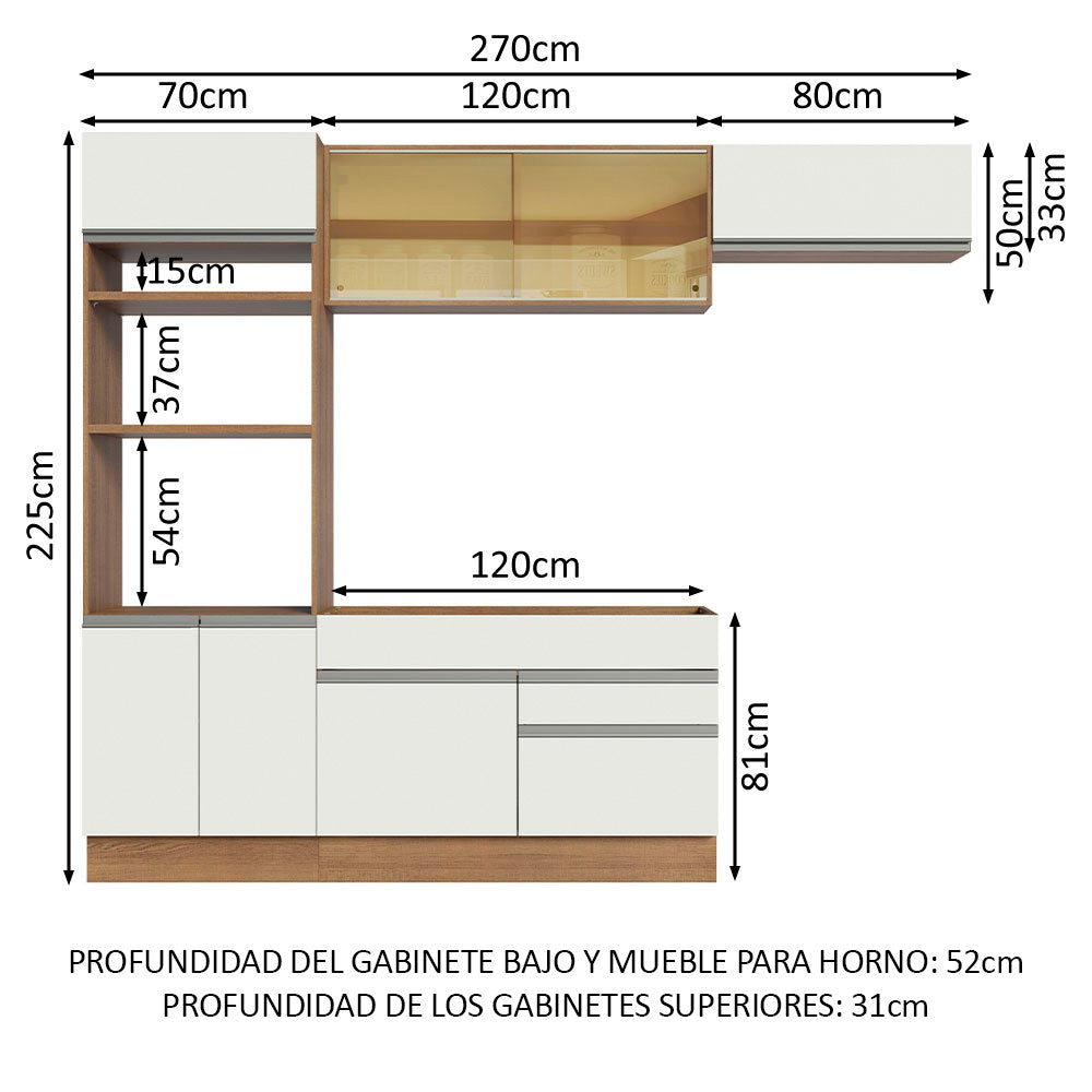 Cocina Integral 270 cm Con Mueble para Horno Marrón/Blanco Glamy Madesa