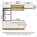 Cocina Integral 270 cm Con Mueble para Horno Marrón/Blanco Glamy Madesa
