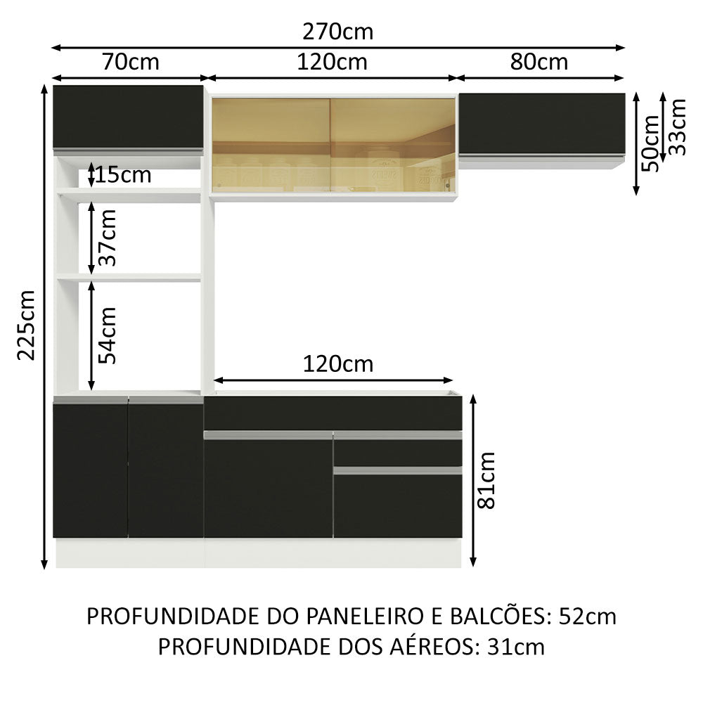 Cocina Integral 270cm Blanco/Negro Glamy 11