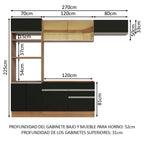 Cocina Integral 270 cm Con Mueble para Horno Marrón/Negro Glamy Madesa