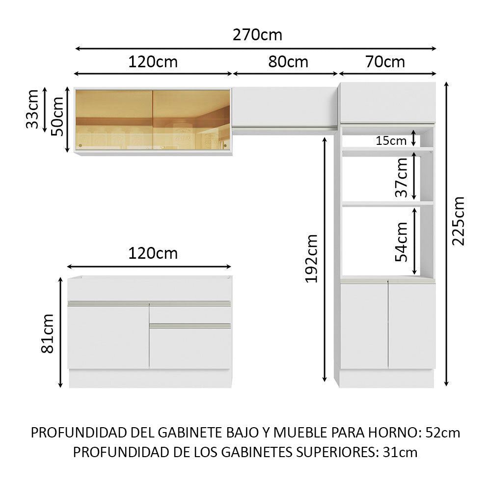 Cocina Integral 270cm Blanco Glamy 12