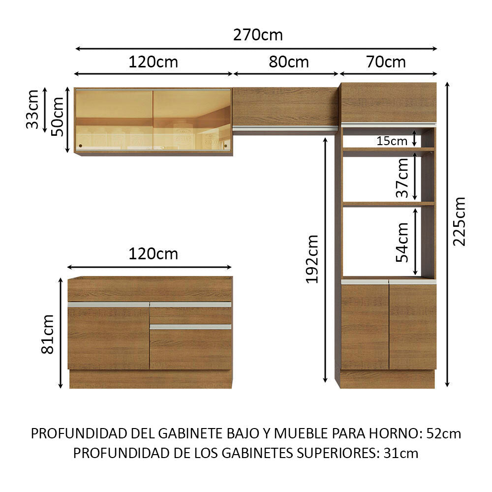 Cocina Integral 270cm Marrón Glamy 12