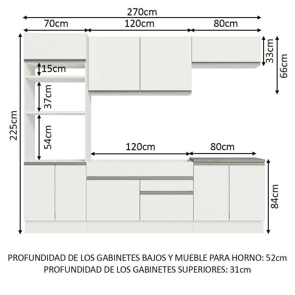 Cocina Integral 270cm Blanco Glamy 13