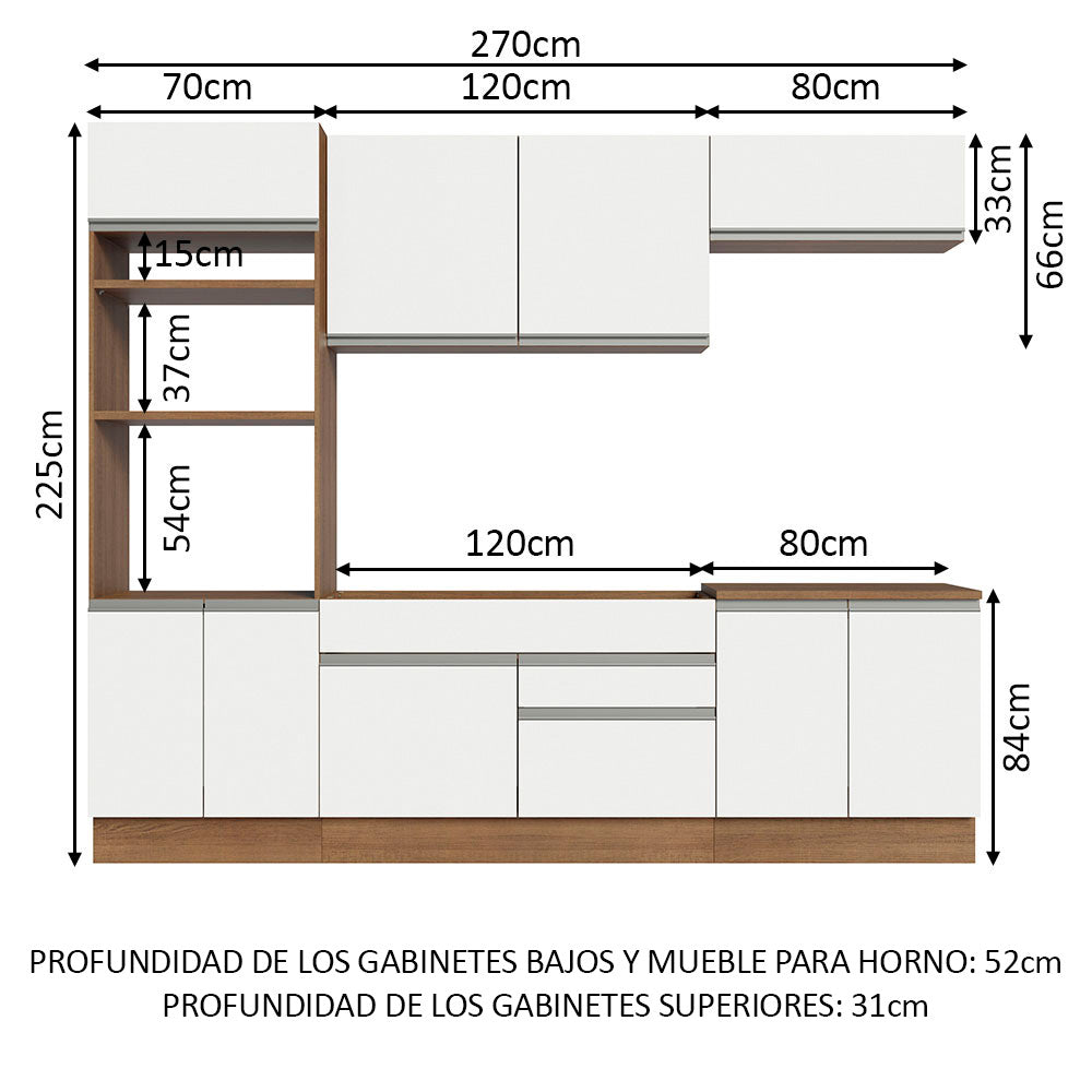Cocina Integral 270cm Marrón/Blanco Glamy 13